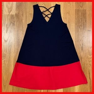 BOGO FREE Loft Women Shift Dress Size S Navy Red ColorBlock